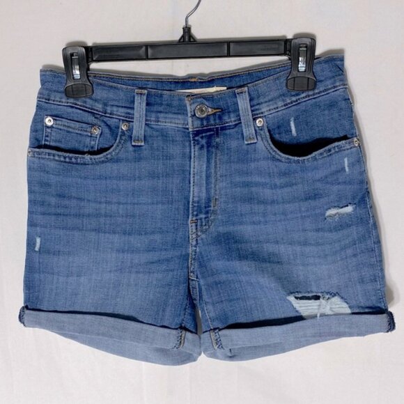 Levi’s Blue Mid Rise Mid Length Shorts Lightly Distressed Denim Jean Shorts 27 - Picture 15 of 15